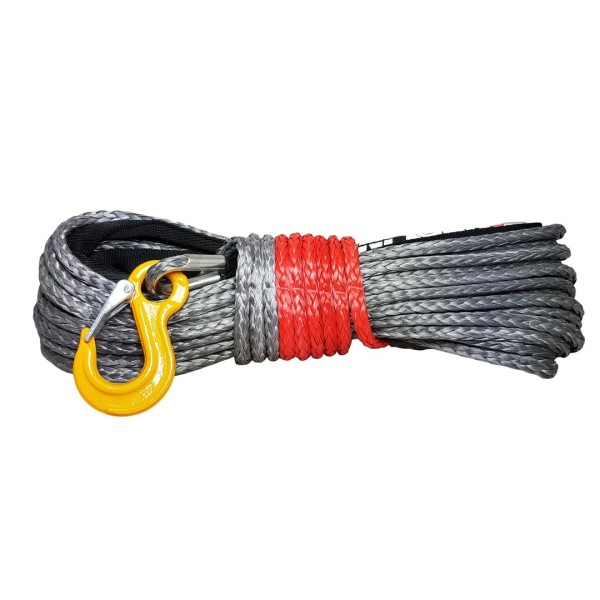 Lina syntetyczna 9 mm x 28 m, Grey  z kauszą rurkową i hakiem C-link  MBL  8.5T  nowe