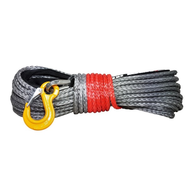 Lina syntetyczna 8 mm x 28 m,orange red  z kauszą rurkową i hakiem, MBL  6.8T