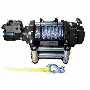 Hydraulic winch PWH8000 PRO EN14492-1 with steel rope, hook and tensioner