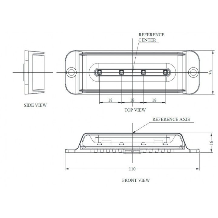 Lampa kierunkowa 4LED , niebieska , powierzchniowa, 12/24V, R65, R10