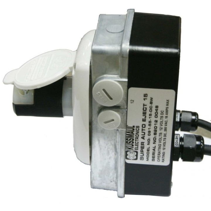 Szybki Wyjazd KUSSMAUL Super Auto Eject - wtyczka i gniazdo automatyczne 230V AC, 15A, 12 VDC , biała klapka