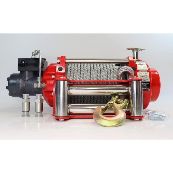 Wyciągarka hydrauliczna K15000HI z liną stalową, hakiem i napinaczem