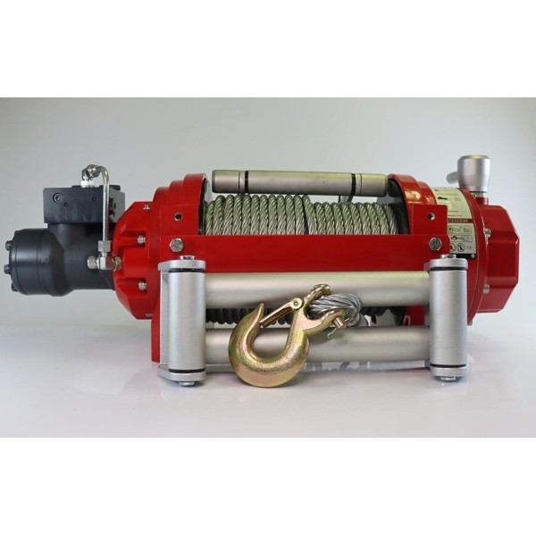Hydraulic winch PWH15000 PRO EN14492-1 with tensioner, wire rope and hook