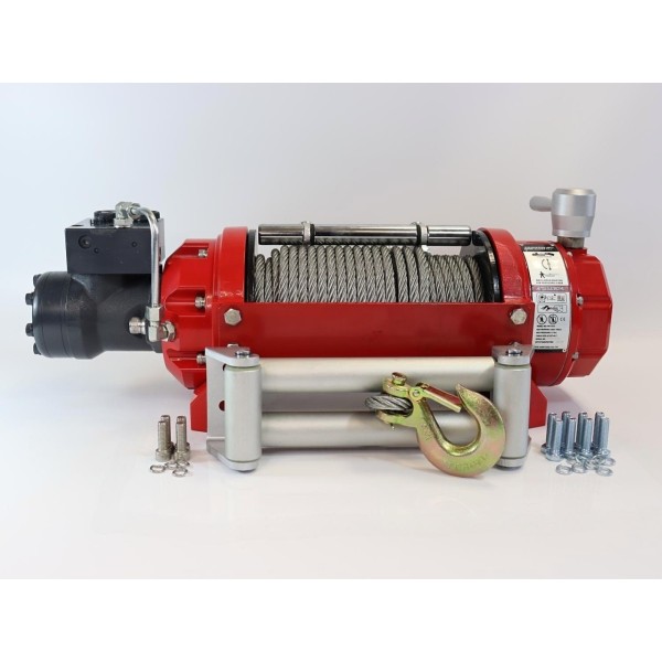 Wyciągarka hydrauliczna K10000 PRO EN14492-1 z liną stalową, hakiem i napinaczem