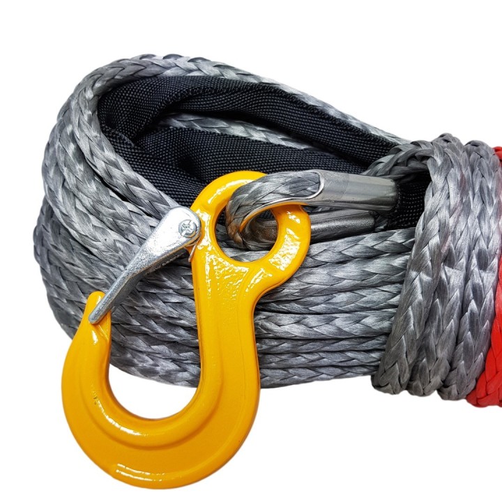 Lina syntetyczna 9 mm x 28 m, Grey  z kauszą rurkową i hakiem C-link  MBL  8.5T  nowe