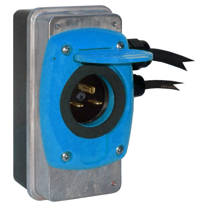 Szybki Wyjazd KUSSMAUL Super Auto Eject - wtyczka i gniazdo automatyczne 230V AC, 15A, 24 VDC , niebieska klapka