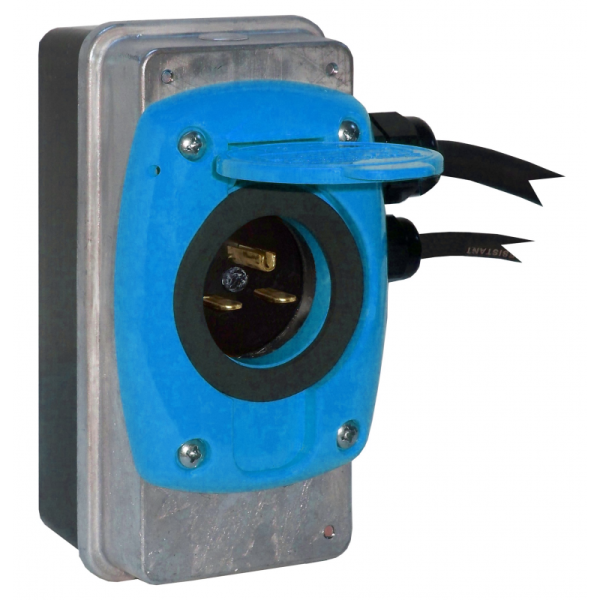Szybki Wyjazd KUSSMAUL Super Auto Eject - wtyczka i gniazdo automatyczne 230V AC, 15A, 12V DC, niebieska klapka